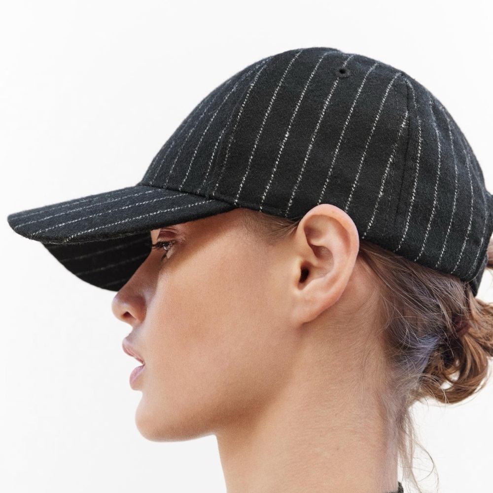 Zara PINSTRIPE WOOL BLEND CAP blogger favorite